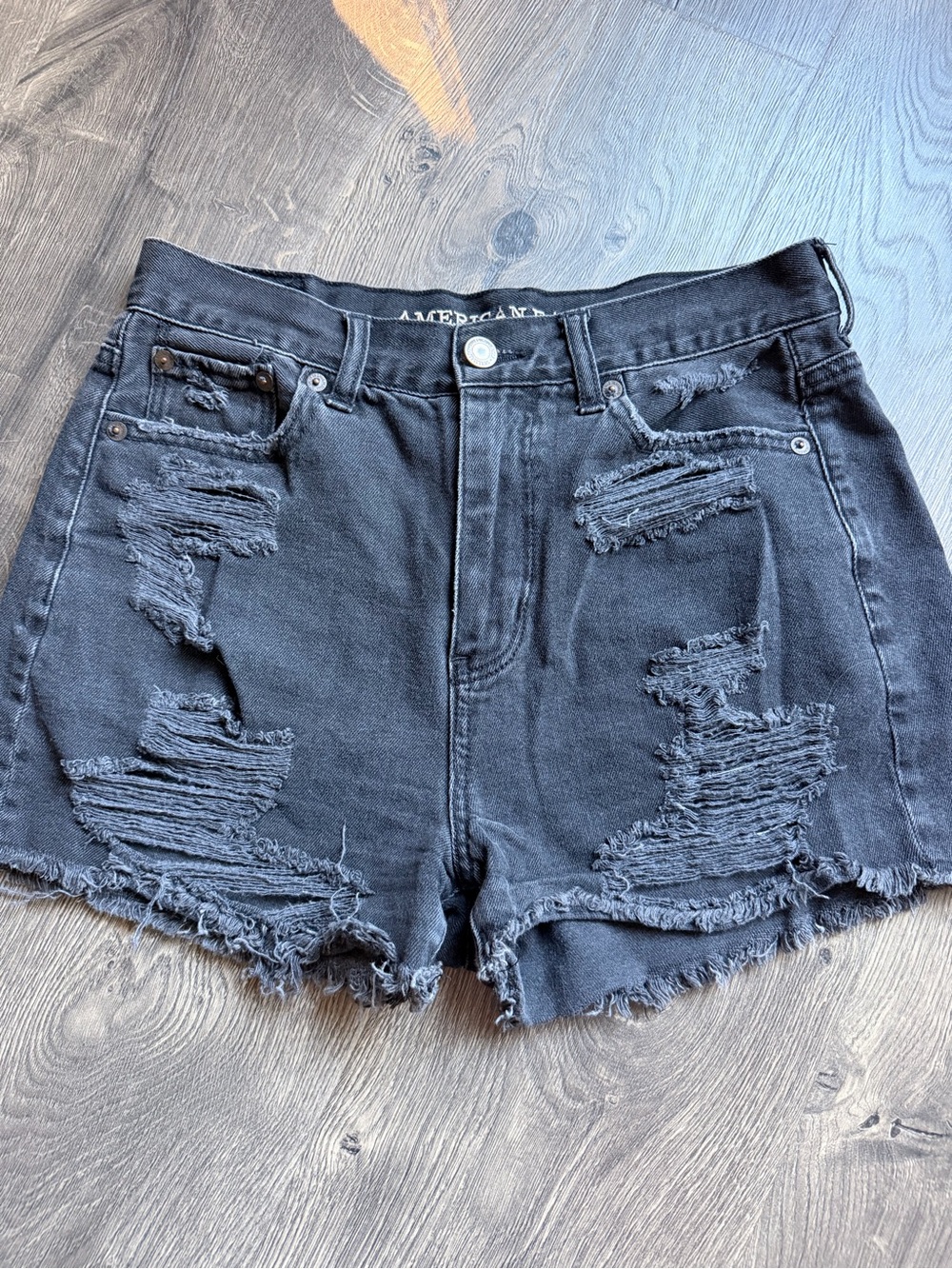 American Eagle Outfitters Black Distressed Denim Cutoff Shorts